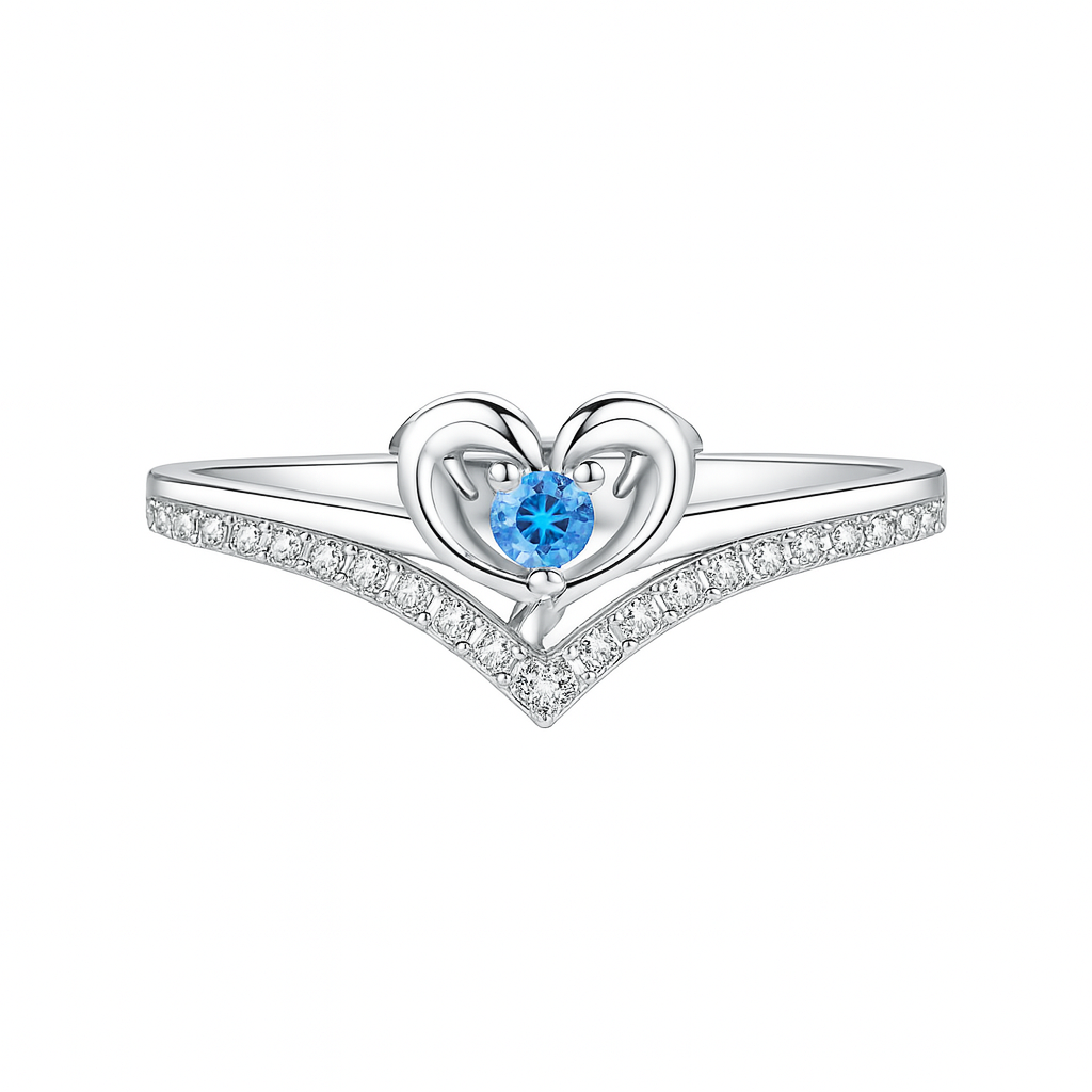 Heart Crown Adjustable Blue Zirconia Ring