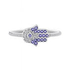 Sterling Silver Hamsa Hand Ring with Purple Zirconia