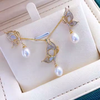 Seashell Butterflies Natural Freshwater Pearl Necklace Earrings Set