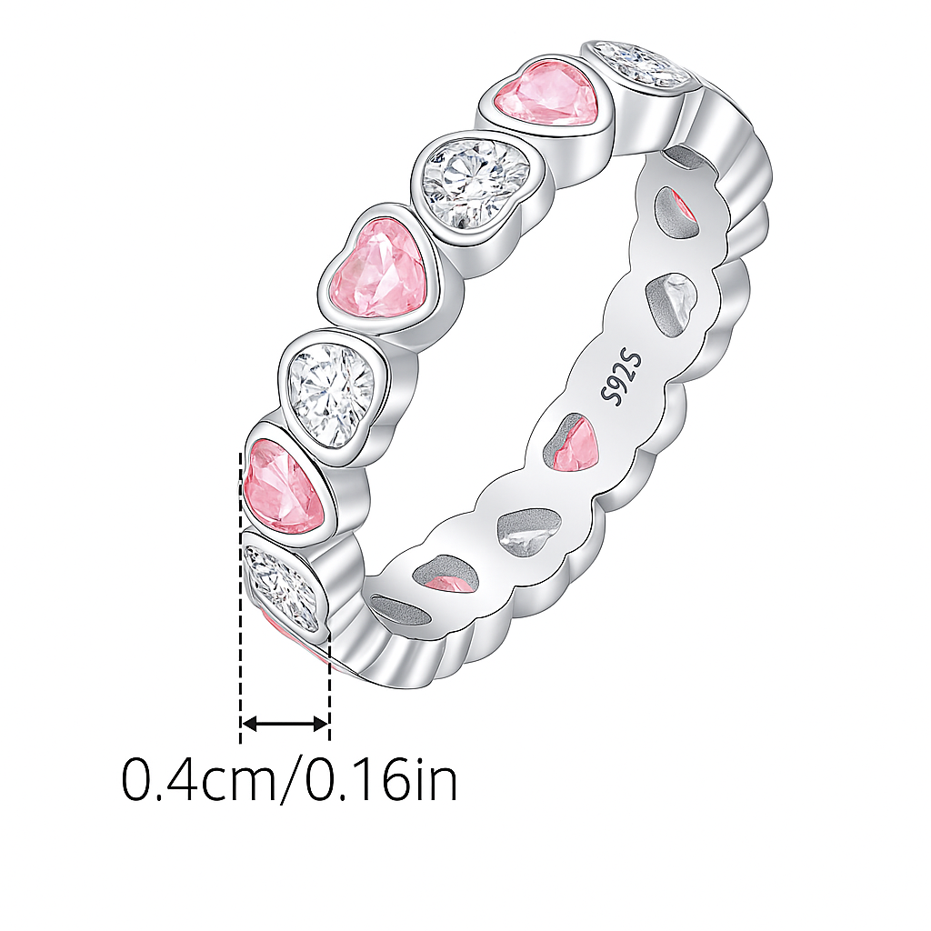 Clear and Pink Heart Zirconia Band in Sterling Silver