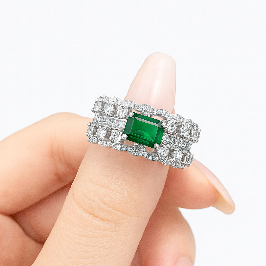 Green Zirconia Ring in Sterling Silver