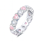 Clear and Pink Heart Zirconia Band in Sterling Silver