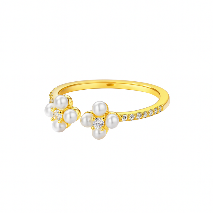 Anillo abierto con flor de perla bañada en oro