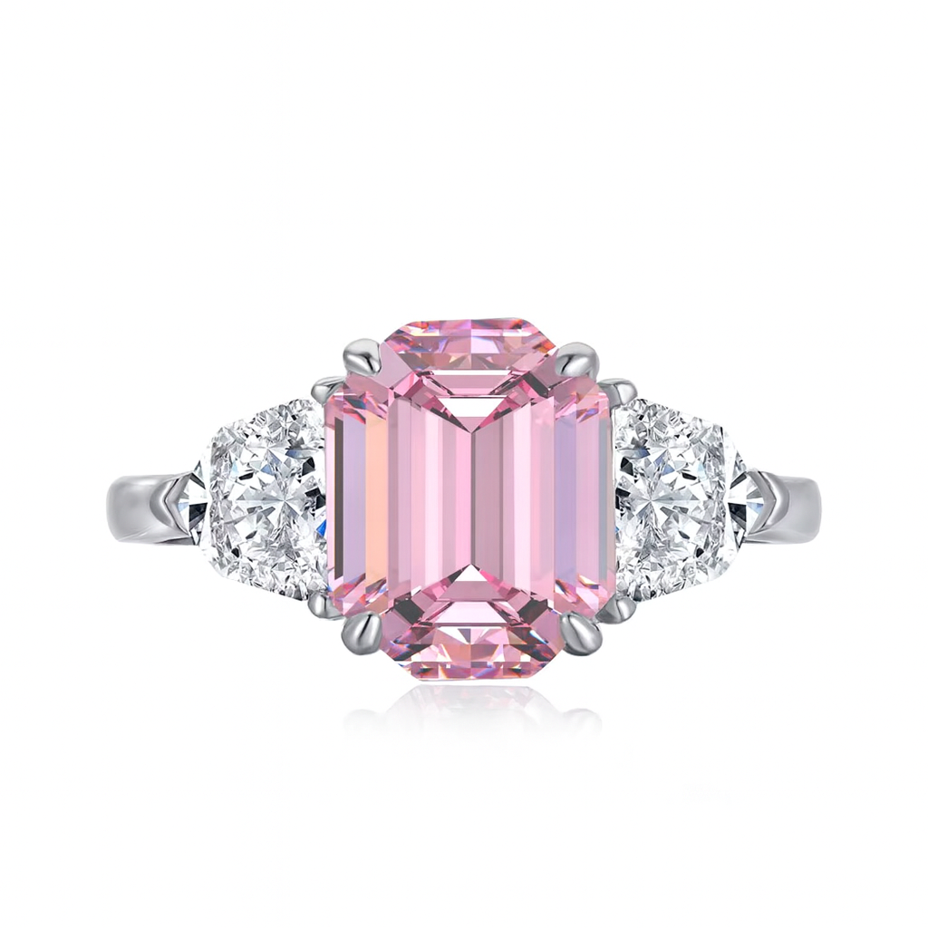 Emerald Cut Trilogy Zirconia Ring in Sterling Silver