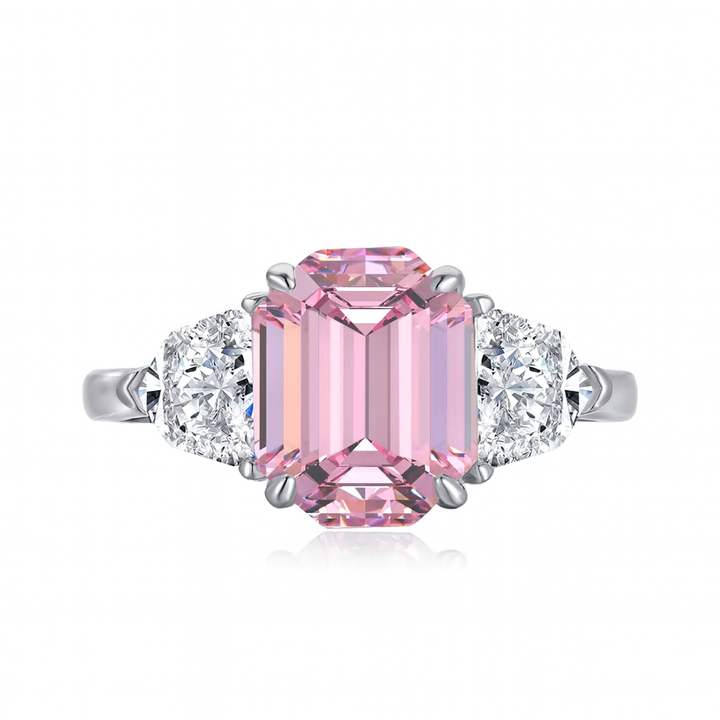 Emerald Cut Trilogy Zirconia Ring in Sterling Silver