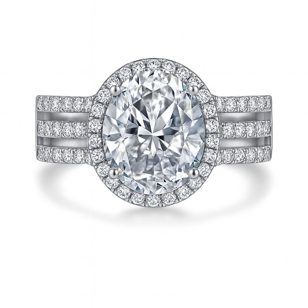 Oval Halo Zirconia Ring in Sterling Silver