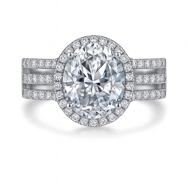 Oval Halo Zirconia Ring in Sterling Silver