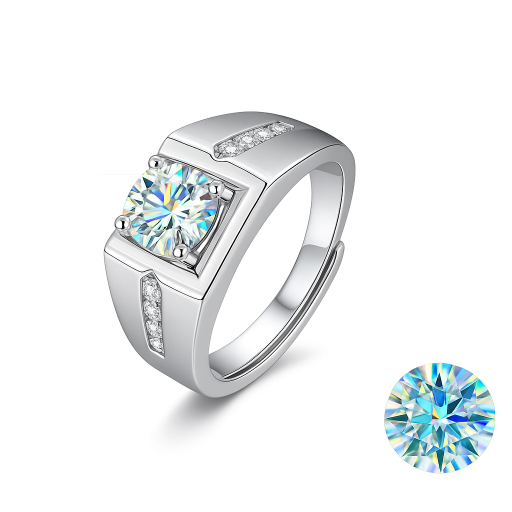1CT Moissanite Ring in 925 Silver with 18K White Gold Plating