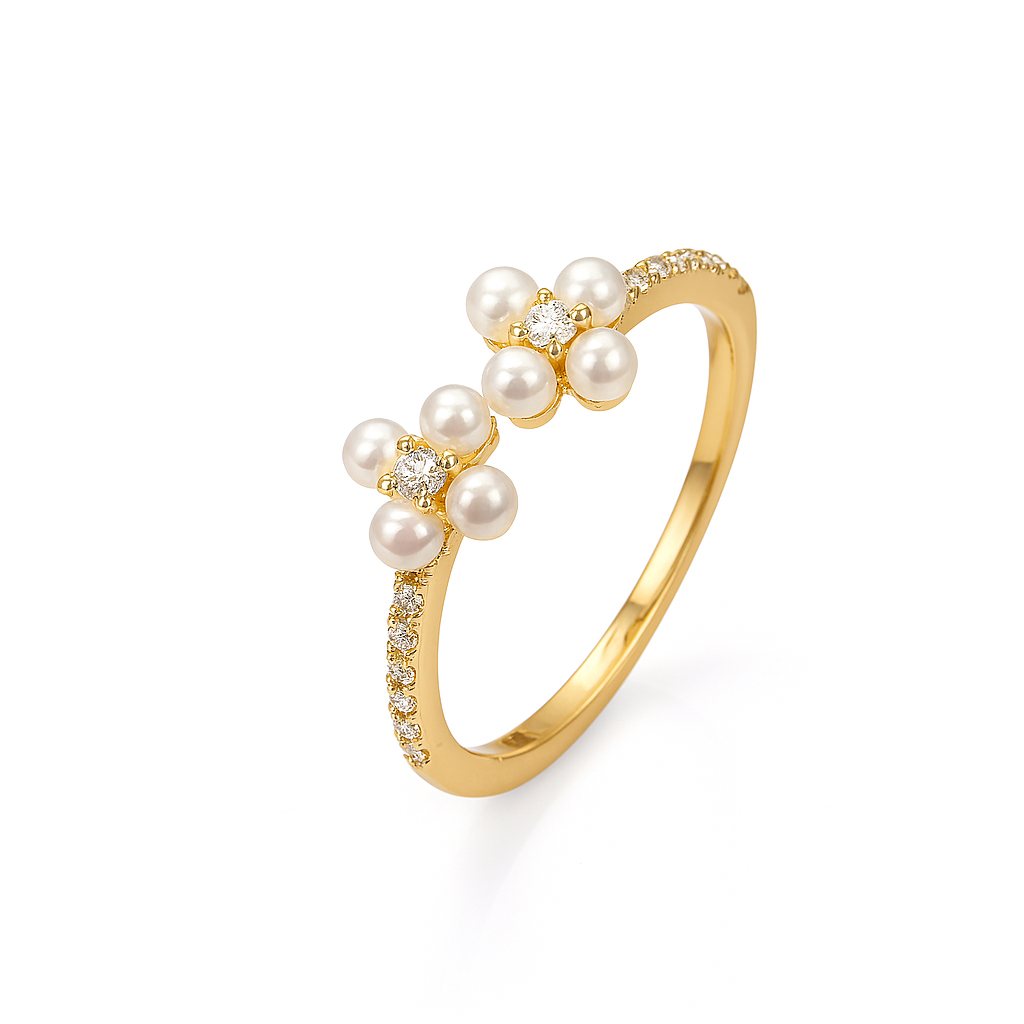 Anillo abierto con flor de perla bañada en oro