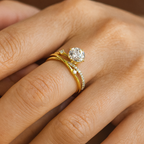 Constellation of Light Ring Star-inspired design. 1 ct moissanite set in gold-plated 925 silver with elegant four-claw setting.