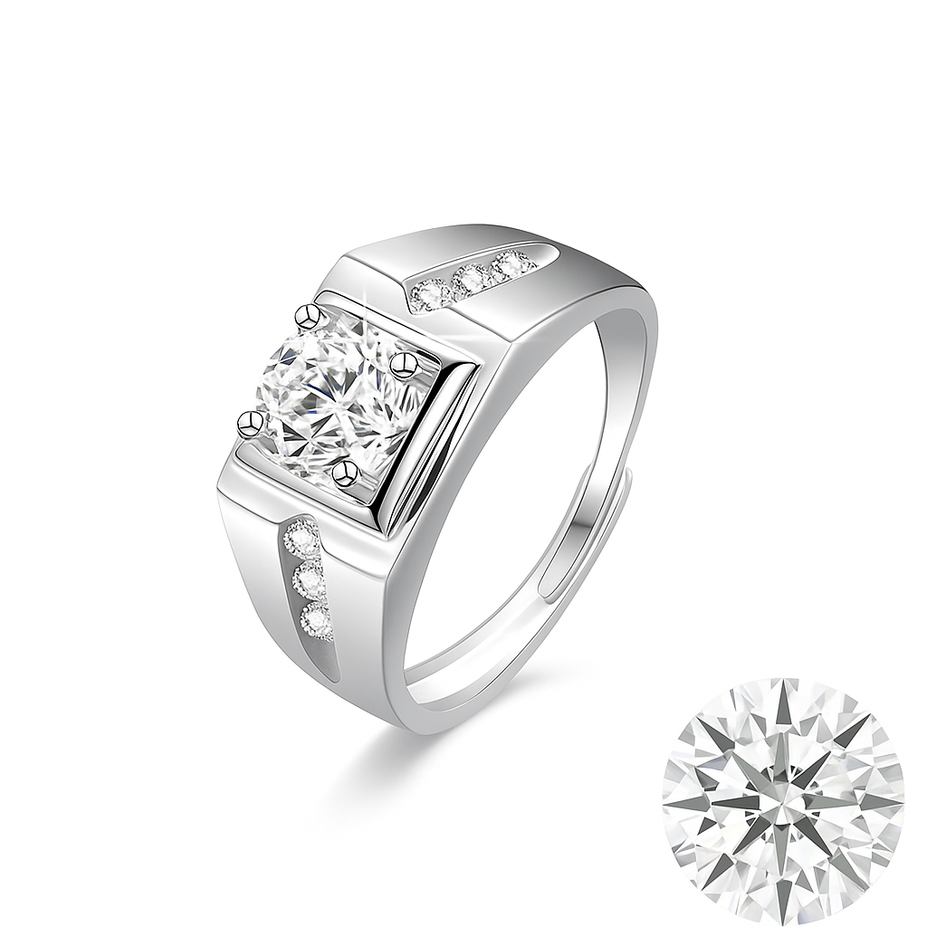 1CT Moissanite Ring in 925 Silver with 18K White Gold Plating