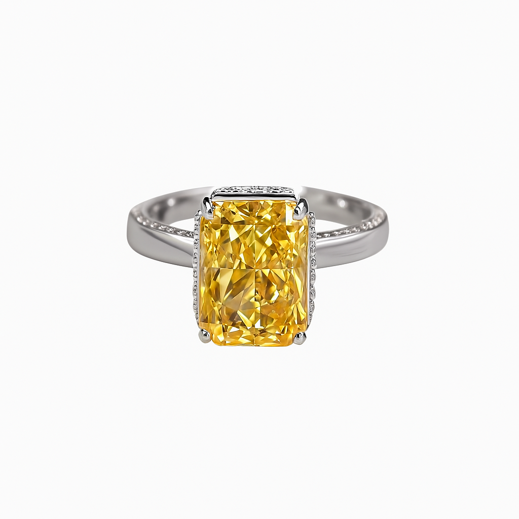 Radiant Yellow Rectangular Zirconia Ring in Sterling Silver
