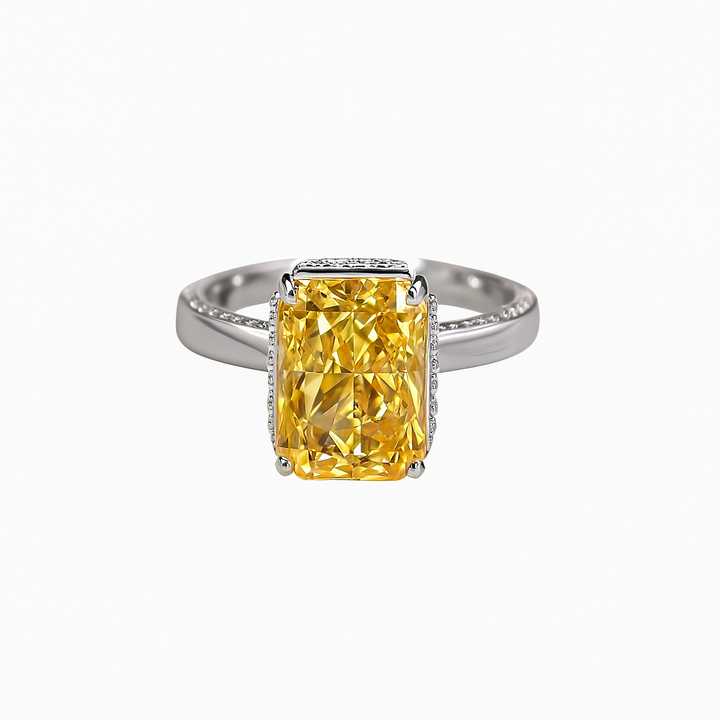Radiant Yellow Rectangular Zirconia Ring in Sterling Silver