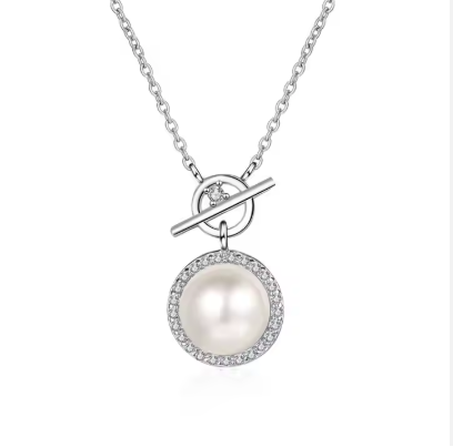 925 Sterling Silver Fine Jewelry Clavicle Chain Women's Lock Deduct 9mm Freshwater Pearl Moissanite Necklace