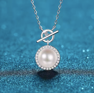 925 Sterling Silver Fine Jewelry Clavicle Chain Women's Lock Deduct 9mm Freshwater Pearl Moissanite Necklace