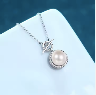 925 Sterling Silver Fine Jewelry Clavicle Chain Women's Lock Deduct 9mm Freshwater Pearl Moissanite Necklace