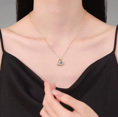 Factory Wholesale Premium Love 925 Sterling Silver Jewelry 14K Gold Plated 1Carat Moissanite Necklace for Women
