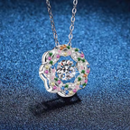 925 Sterling Silver Jewelry 1Carat Sparkling Moissanite with Small Colored Zircons Embellished Moissanite Necklace for Women