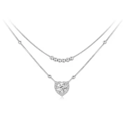 Collar de moissanita de doble capa de 1 quilate, de lujo, ligero, al por mayor, en plata de ley 925 con baño de platino, joyería de moda.