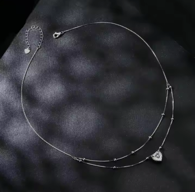 Collar de moissanita de doble capa de 1 quilate, de lujo, ligero, al por mayor, en plata de ley 925 con baño de platino, joyería de moda.