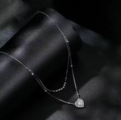 Collar de moissanita de doble capa de 1 quilate, de lujo, ligero, al por mayor, en plata de ley 925 con baño de platino, joyería de moda.