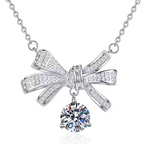 Fine Jewelry Light Luxury Bow Shaped 2Carat Moissanite Pendant 925 Sterling Silver 18K Gold Plated Moissanite Necklace for Women