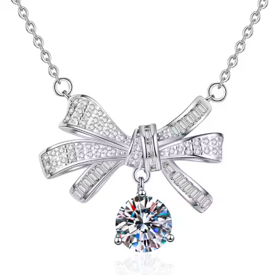 Colgante de moissanita de 2 quilates en forma de lazo, de lujo y ligero, en plata de ley 925 y chapado en oro de 18 quilates, para mujer.