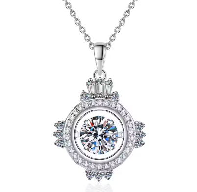 Wholesale 925 Sterling Silver Korean Version of Smart 1 Carat Moissanite Pendant Fashion Light Luxury Clavicle Chain for Women