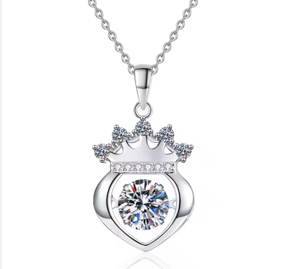 Collar de moissanita de 1 quilate en color D de joyería fina, collar de plata de ley S925 con corona elegante, regalo de San Valentín para mujer.