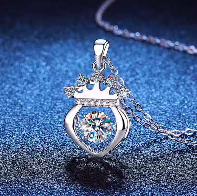 Fine Jewelry D Color 1.0Carat Moissanite Necklace S925 Sterling Silver Necklace Smart Crown Valentine's Day Gift for Women