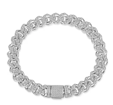 Wholesale Jewelry Gold Plated Fine S925 Sterling Silver Hip Hop Bangles Moissanite Diamond Men's Cuba Chain Fashion Bracelets