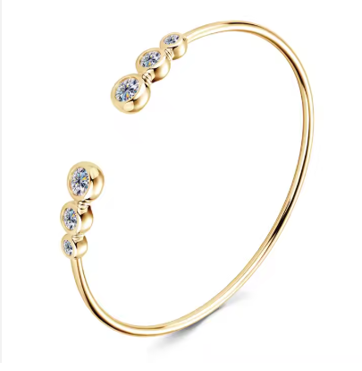 Fine Jewelry GRA Certificate 925 Sterling Silver Simple D Color Bezel Moissanite Cuff Bracelet Bangles for Women