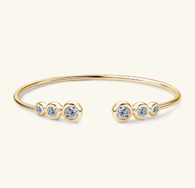 Brazalete de plata de ley 925 con bisel de moissanita en color D, certificado GRA, para mujer