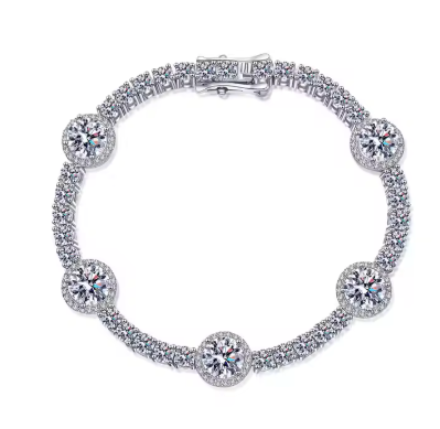 925 Silver Gemstone Ice Bracelet Jewelry Luxury Fine Moissanite Cluster Diamond Tennis Bracelet Women Chain Wedding