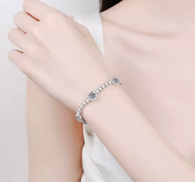925 Silver Gemstone Ice Bracelet Jewelry Luxury Fine Moissanite Cluster Diamond Tennis Bracelet Women Chain Wedding