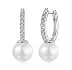 Pendientes de aro de moissanita de alta calidad con perlas de concha de moda, plata de ley 925, joyería de lujo.