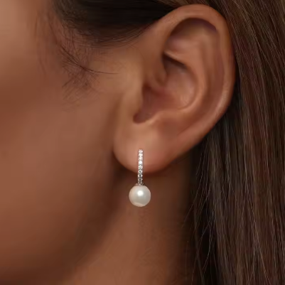 Pendientes de aro de moissanita de alta calidad con perlas de concha de moda, plata de ley 925, joyería de lujo.