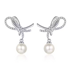 Vintage Design Custom Bow Freshwater Pearl Earrings Moissanite Diamond 925 Sterling Silver Earrings Women Stud Earrings