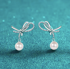 Vintage Design Custom Bow Freshwater Pearl Earrings Moissanite Diamond 925 Sterling Silver Earrings Women Stud Earrings