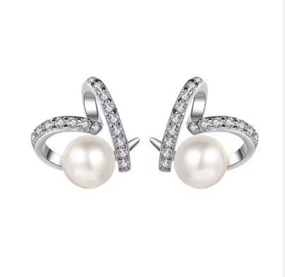 Wholesale Trendy Network With the Same 925 Sterling Silver Stone Diamond Pearl Earrings Exquisite Heart for Women