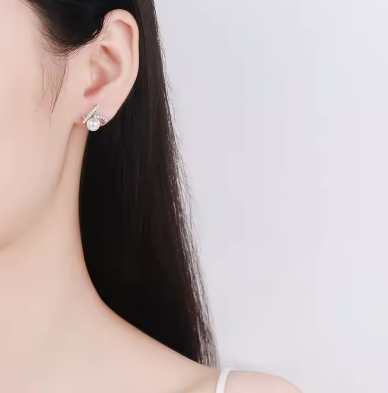 Wholesale Trendy Network With the Same 925 Sterling Silver Stone Diamond Pearl Earrings Exquisite Heart for Women