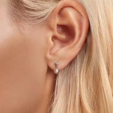 925 Sterling Silver Jewelry With Freshwater Pearl Plated White Gold Moissanite Pearl Exquisite Stud Earrings for Women
