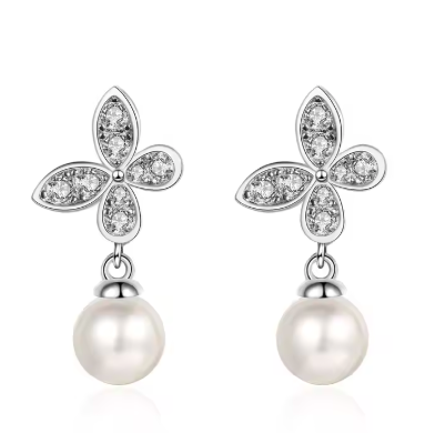 Factory Wholesale Freshwater Pearl Waterproof 925 Sterling Silver Fashion Jewelry Moissanite Pearl Hoop Earrings for Women