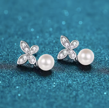 Factory Wholesale Freshwater Pearl Waterproof 925 Sterling Silver Fashion Jewelry Moissanite Pearl Hoop Earrings for Women