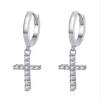 Pendientes colgantes de moissanita de grado D con diamantes en plata de ley 925 y cruz de moissanita de 0,18 ct.