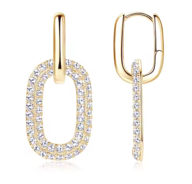 Pendientes de aro con eslabones de clip de moissanita de 1,7 mm para mujer, de plata de ley 925, joyería fina.