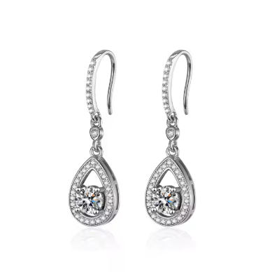 Pendientes de plata de ley 925 con forma de gota de agua de 1 quilates, con moissanita, chapados en rodio, para mujer, regalos personalizados.