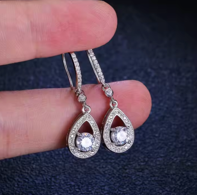 Pendientes de plata de ley 925 con forma de gota de agua de 1 quilates, con moissanita, chapados en rodio, para mujer, regalos personalizados.