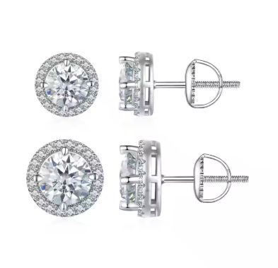 Pendientes de moissanita de lujo al por mayor, pequeños y brillantes, de plata de ley 925, para damas, de 0,5 quilates.