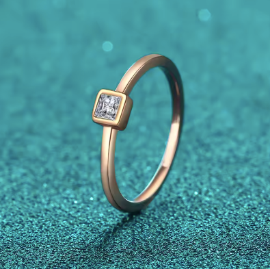0.3CT Princess Cut Moissanite Rings 925 Sterling Silver Plated 18K Rose Gold Ring Does Not Fade Fine Jewelry